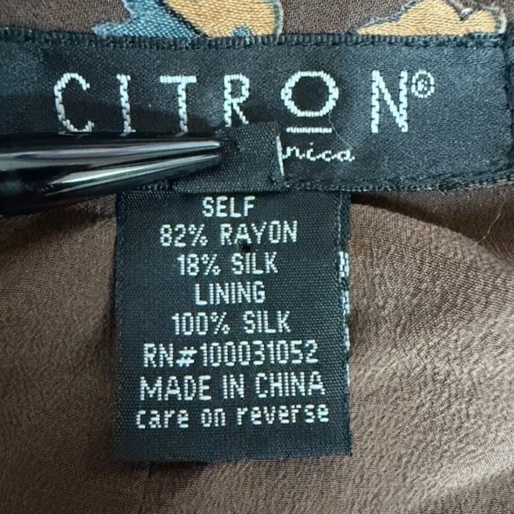 Citron Santa Monica Silk Rayon Button Top M Brown Artsy Lagenlook Boho *flaw - Picture 12 of 16